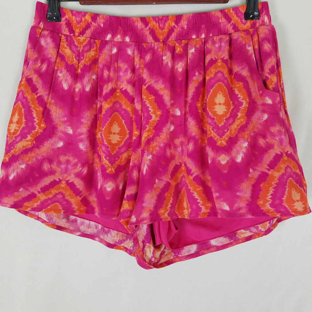 Dee Elle Shorts Womens Large Hot Pink New‎ High Rise Happy Shack Lined Pleated